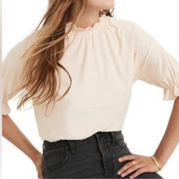 Madewell cream swiss-dot mock neck blouse - Picture 1 of 8